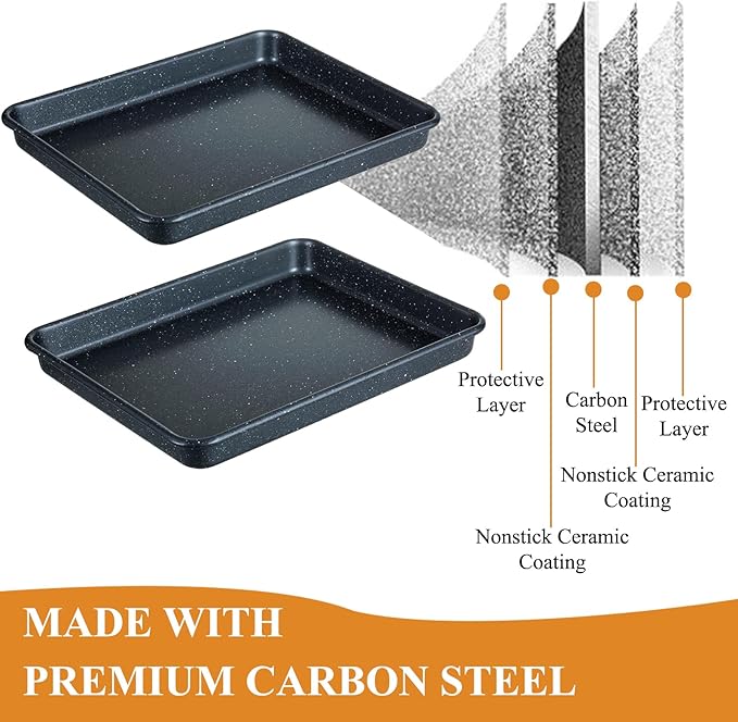 11 Inch Nonstick Baking Sheets Set of 2, Carbon Steel Cookie Sheets for Baking, Heavy Duty & Stackable Baking Pans for Oven, Non Toxic & Easy Clean, 11x9 Inch Baking Trays