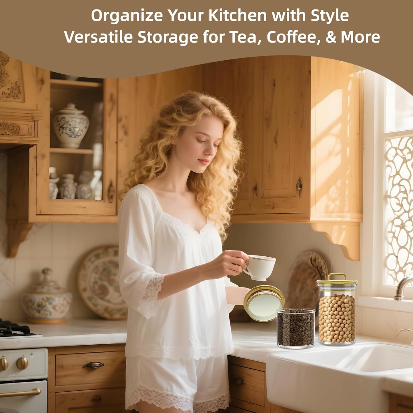 3-Pack Clear Storage Jars with Gold Lids | PET Airtight Containers for Bathroom, Vanity, Kitchen | Decorative Candy Jar, Bath Bomb Holder, Cotton Ball Organizer