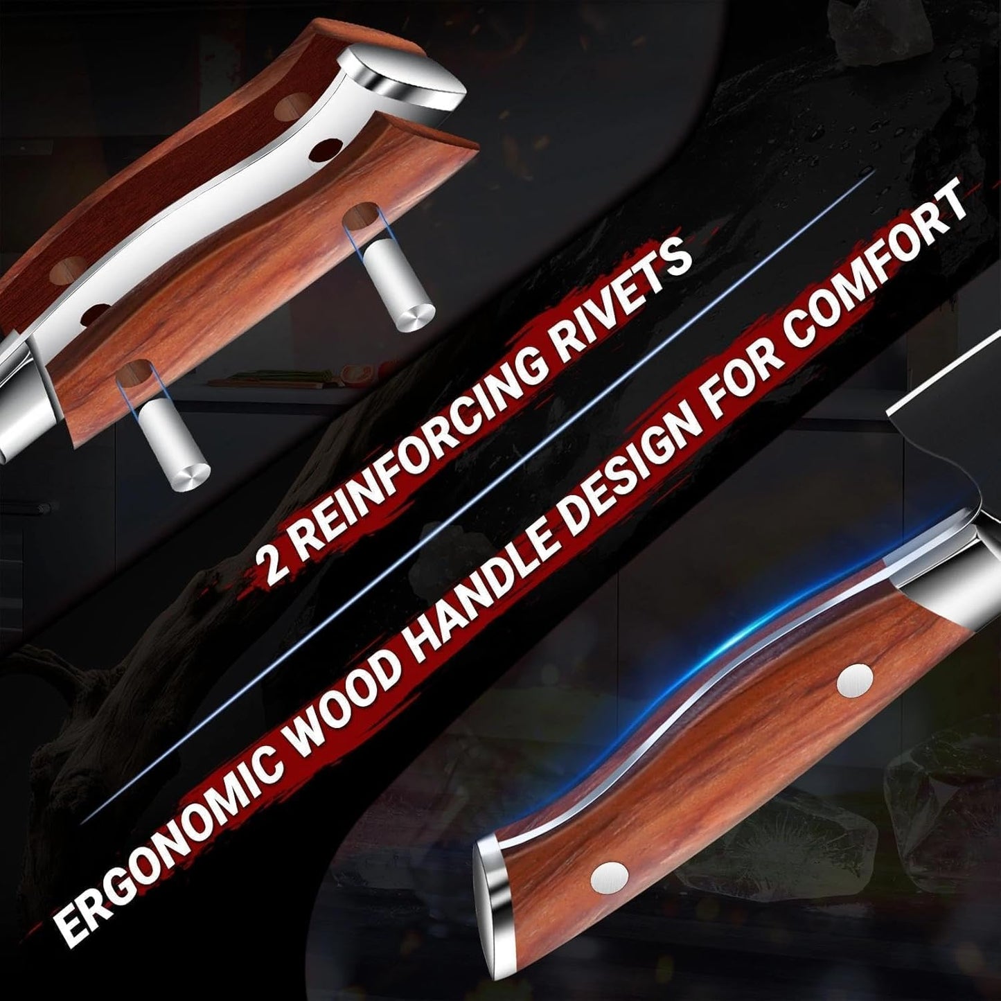 TIVOLI Santoku Knife, 7 Inch Professional Chef Knife, High Carbon Steel Ultra Sharp Deep Cooking Knife with Full Tang Ergonomic Wood Handle, Gift for Men Women Christmas