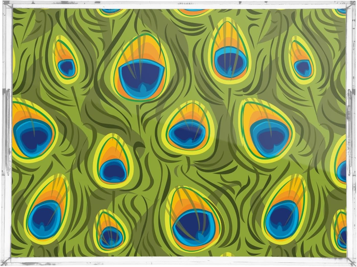 Acrylic Serving Tray with Handles Spill Proof Kitchen Storage Tray Clear Decorative Tray Makeup Drawer Organizer Storage Tray for Bathroom Living Room Ottoman 15.7x11.8Inches