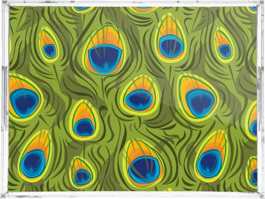 Acrylic Serving Tray with Handles Spill Proof Kitchen Storage Tray Clear Decorative Tray Makeup Drawer Organizer Storage Tray for Bathroom Living Room Ottoman 15.7x11.8Inches