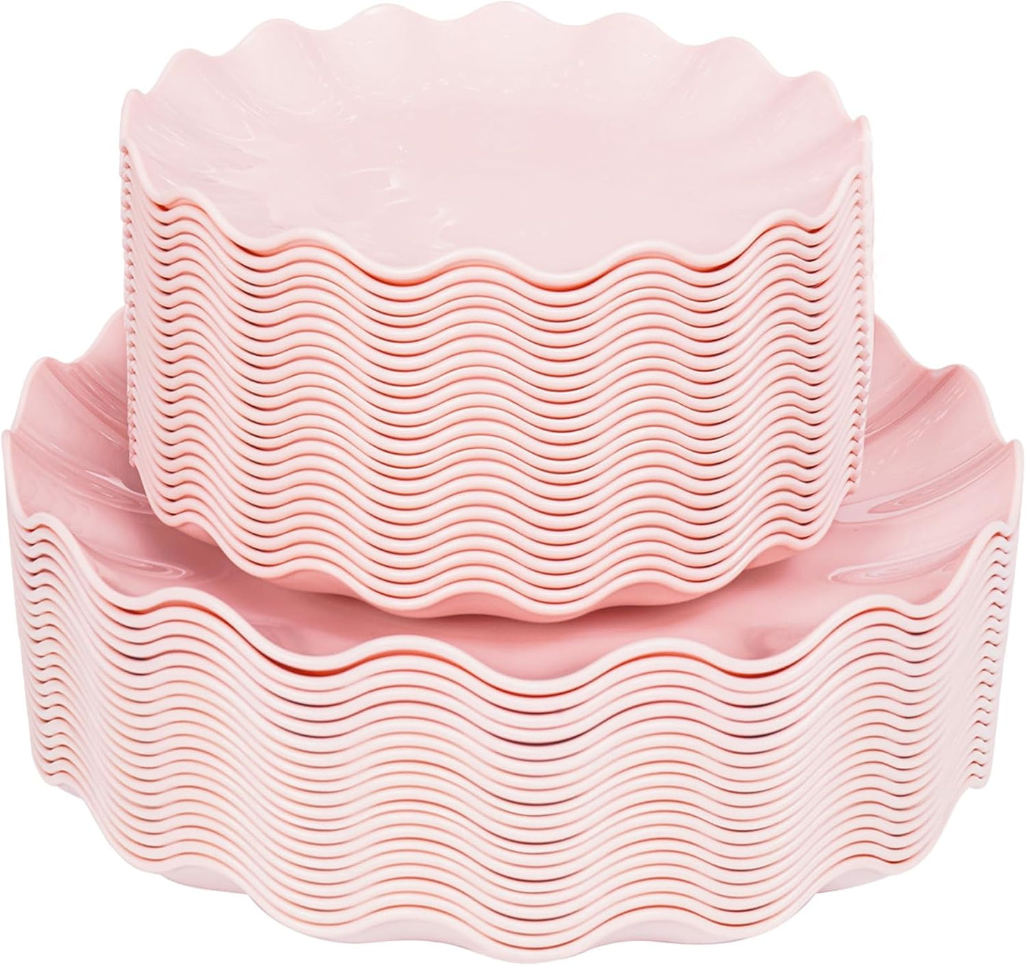 LIYH 50 Pcs Pink Plastic Plates Reusable - Durable and Dishwasher Safe Baby Shower Plates Wavy Daisy Plastic Flower Plate for Party Wedding Birthday Picnics BPA Free (25Guests)