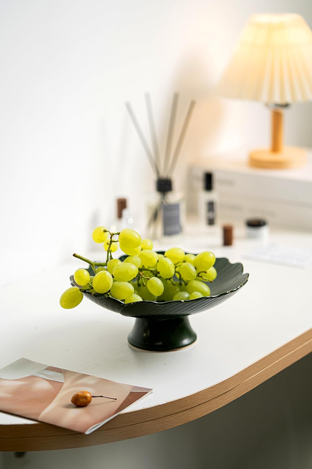 Ceramic Fruit Bowl for Kitchen Counter, Decorative bowl, Pedestal bowl, Footed bowl, Modern fruit bowl, Large fruit bowl, Decorative bowls for home décor, Green fruit bowl, 8.5 ""