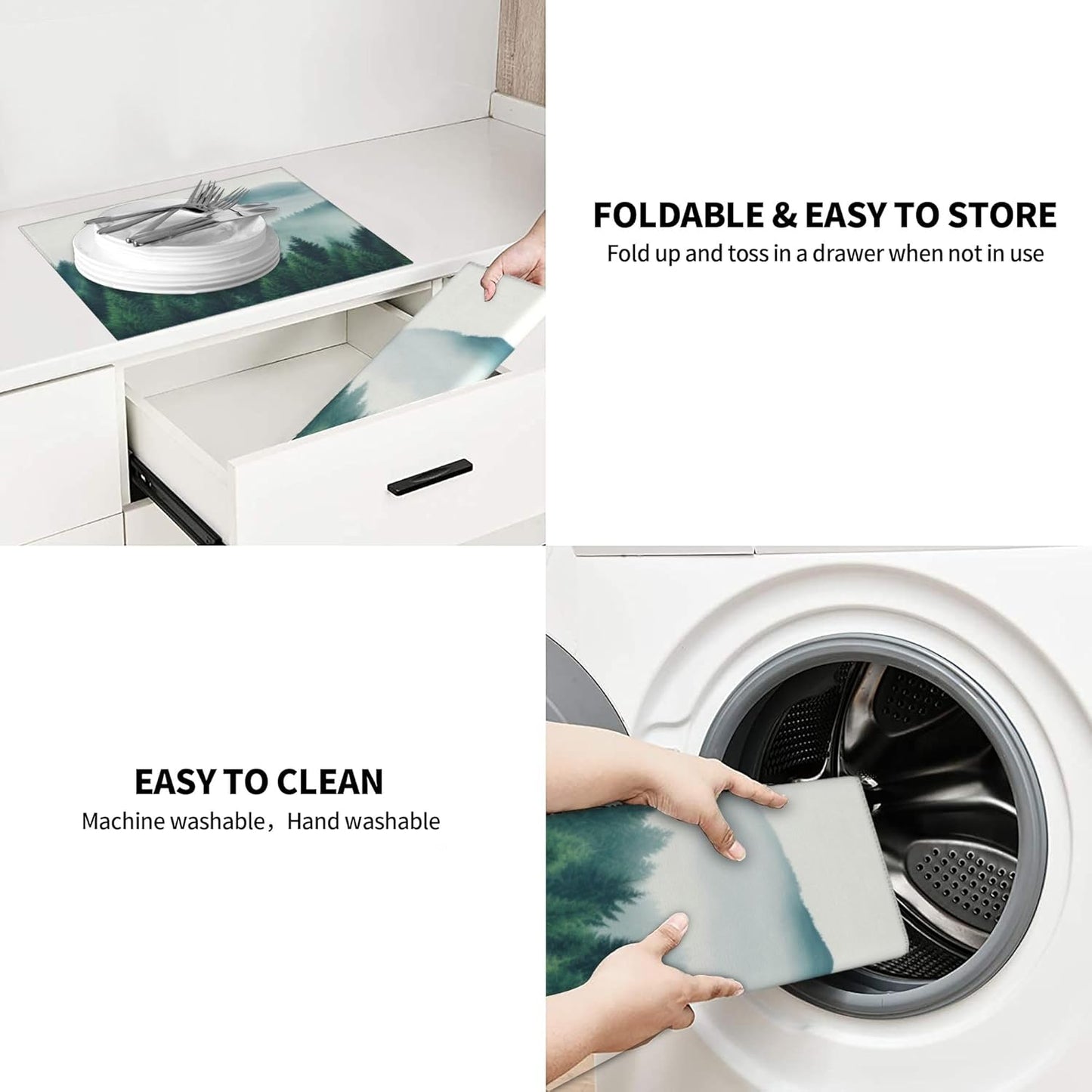 Forest Trees Mountain Dish Drying Mat 16x18 Inch, Microfiber Absorbent Fast Dry Mat Large Dish Mat Drying Kitchen Mat, Kitchen Drying Pad for Kitchen Counter Coffee Bar Decor Gifts