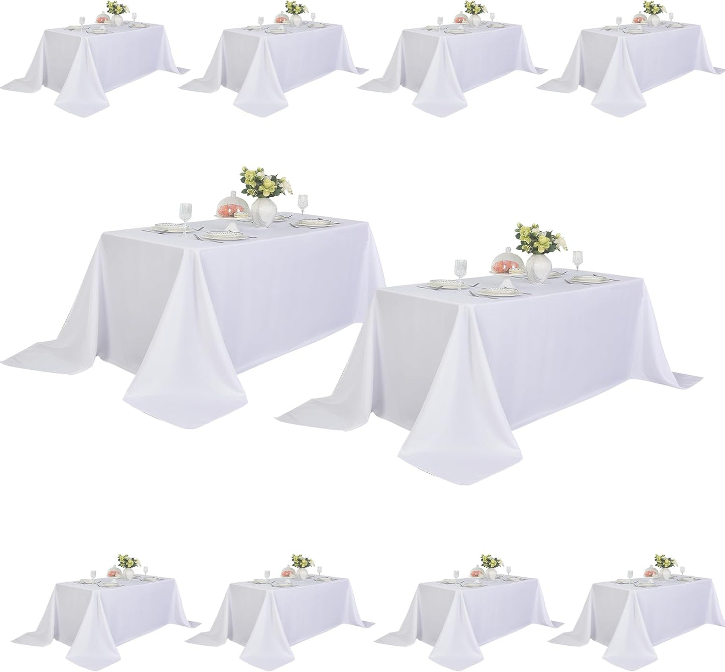 10-Pack 90x132 inch White Table Cloths, Solid Stain and Wrinkle Resistant Oblong Tablecloth, Premium Plain Weave Polyester Fabric Rectangle Table Linen Covers for Hotel, Wedding