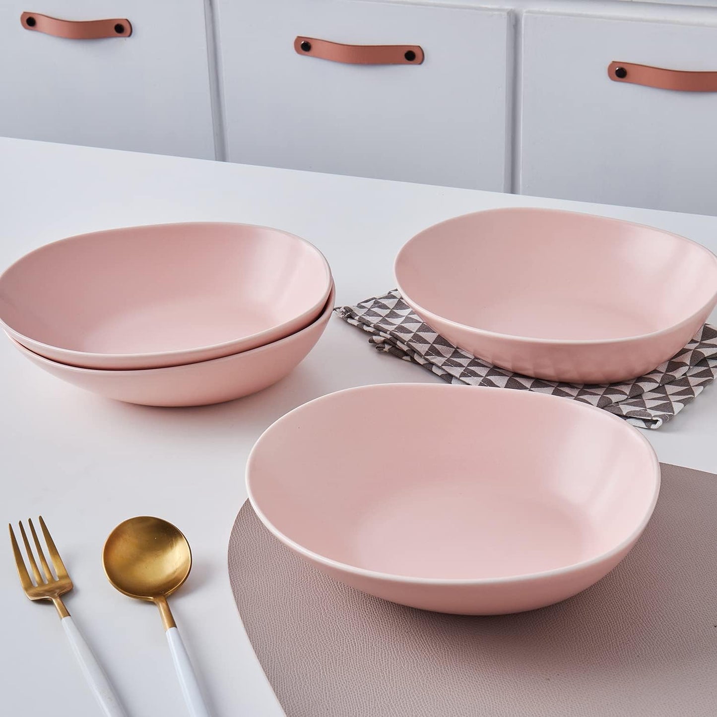 Stone Lain Delilah 8-inch Bowl 6-Piece Dish Set, Porcelain, Blush