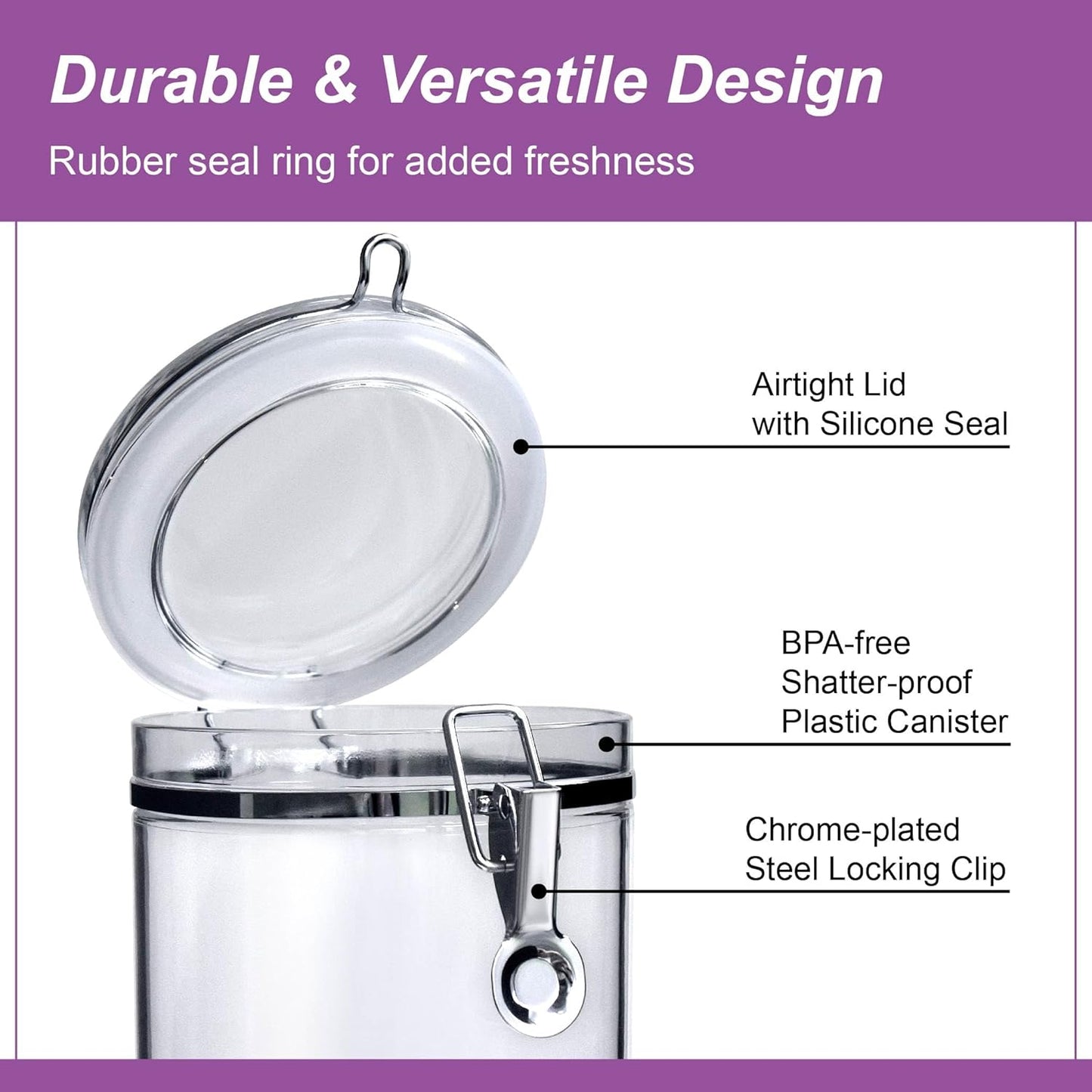 Amazing Abby - Cathy - 56-Ounce Plastic Canister (Set of 3), Plastic Airtight Food Container, Stackable for Pantry Storage, BPA-Free and Shatter-Proof, Perfect for Home and Commercial Use