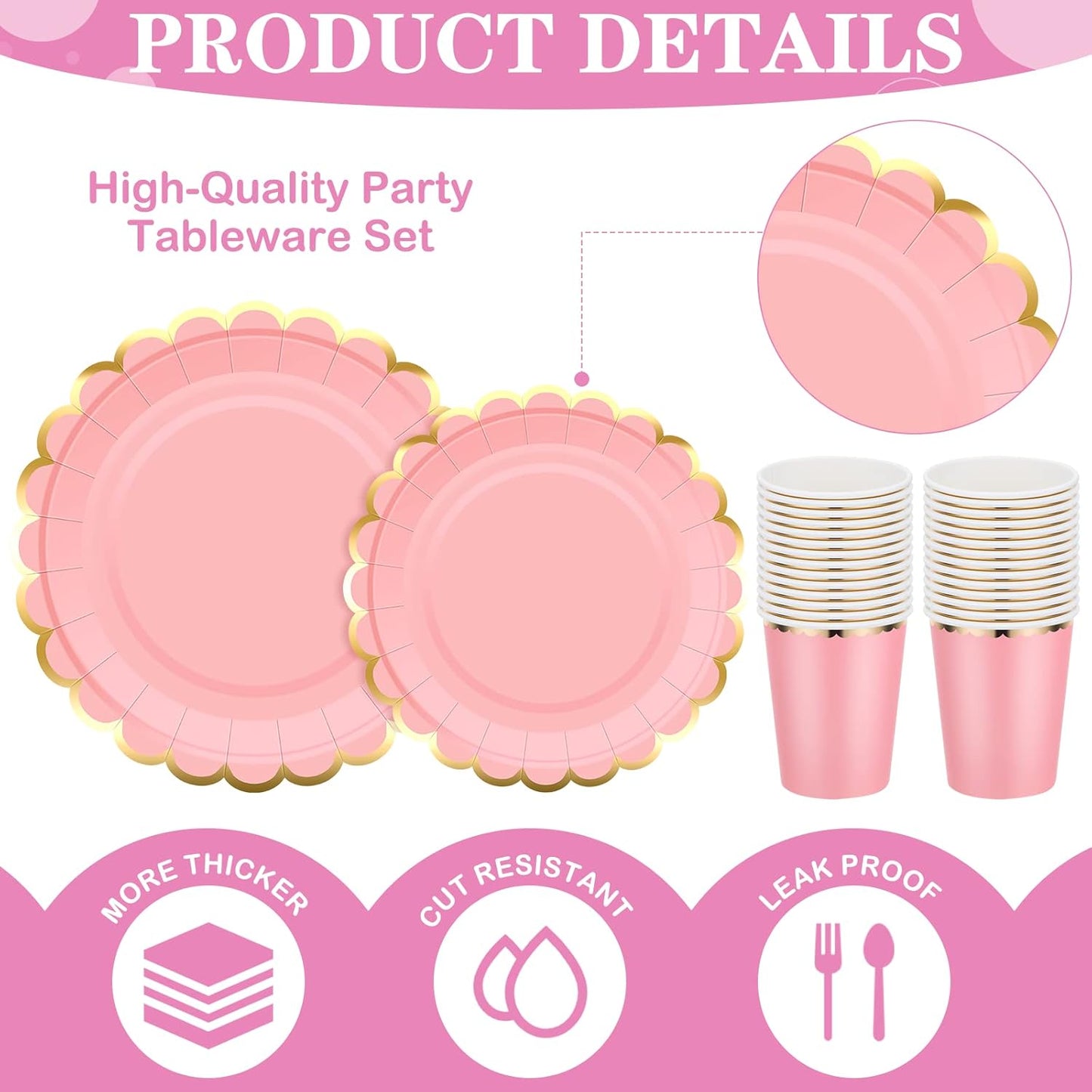 Yaomiao 168 Pcs Pink Dinnerware Sets Pink Plates Disposable Paper Plates Cups Napkin with Plastic Knife Fork Spoon Serve 24 Guests Princess Birthday Party Bridal Baby Shower Decorations (Round)