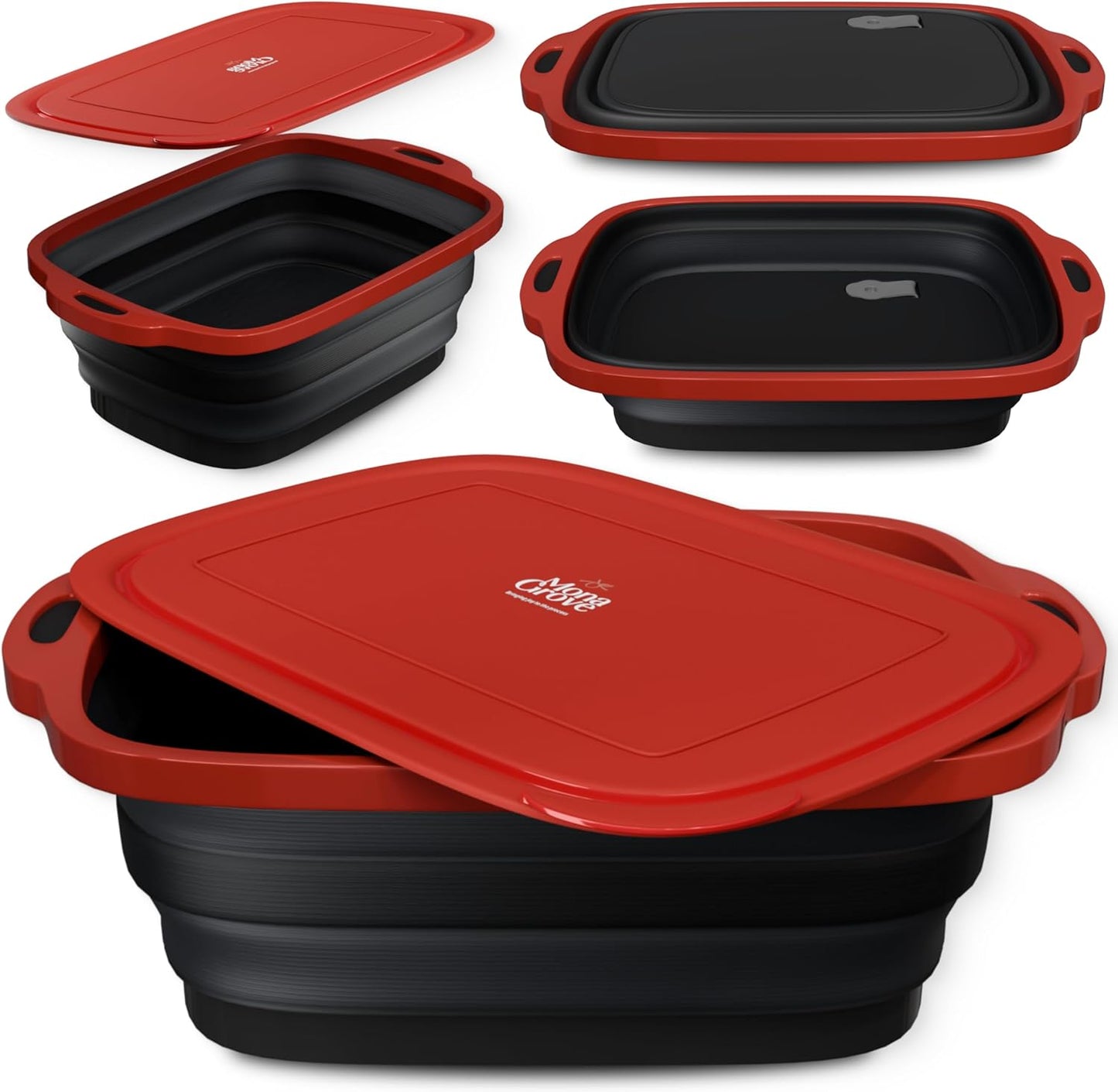 Monagrove Collapsible BBQ Prep Tub with Lid | Collapsible Tub & Cutting Board Container for Marinating, Camping, Meat Storage, Portable, Space-Saving, Foldable Tray for Kitchen, Outdoor, Picnic