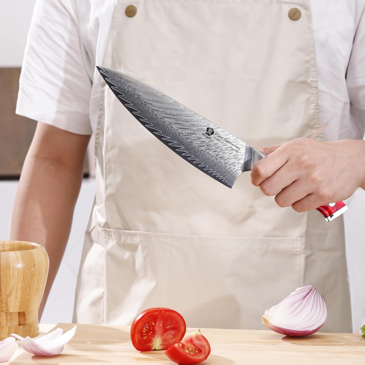 WILDMOK Chef Knife,8 inch Damascus Japanese Chef Knife, professional sharp Damascus kitchen knife,Red Resin Handle Kitchen Cooking chef's knives