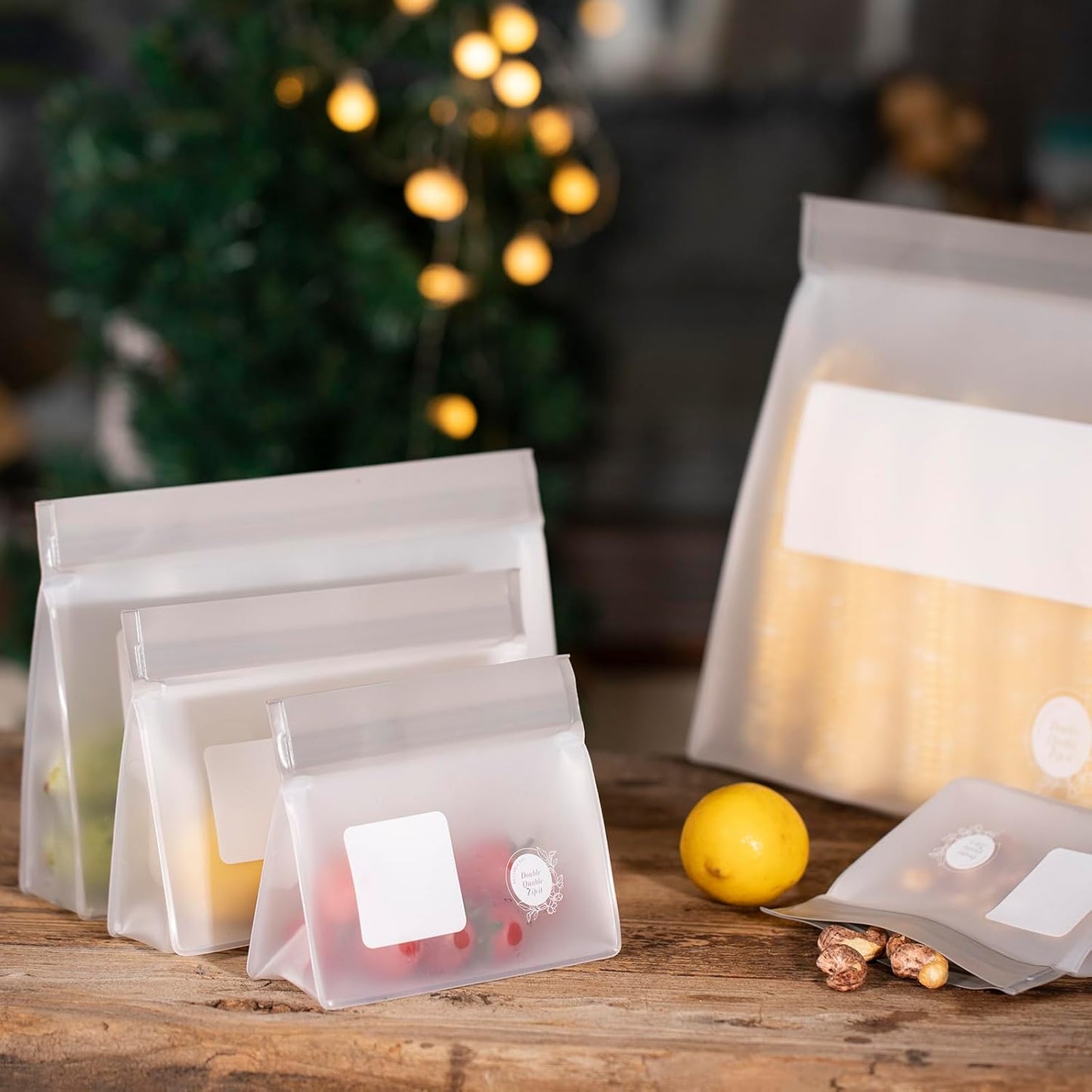 Reusable Food Storage Bags – 10-Pack Stand-Up, BPA-Free, Freezer, Dishwasher Safe & Eco-Friendly – 5 Gl, 5 L Bags – Airtight Leakproof Ziplock Bags for Kitchen Storage (Grey)