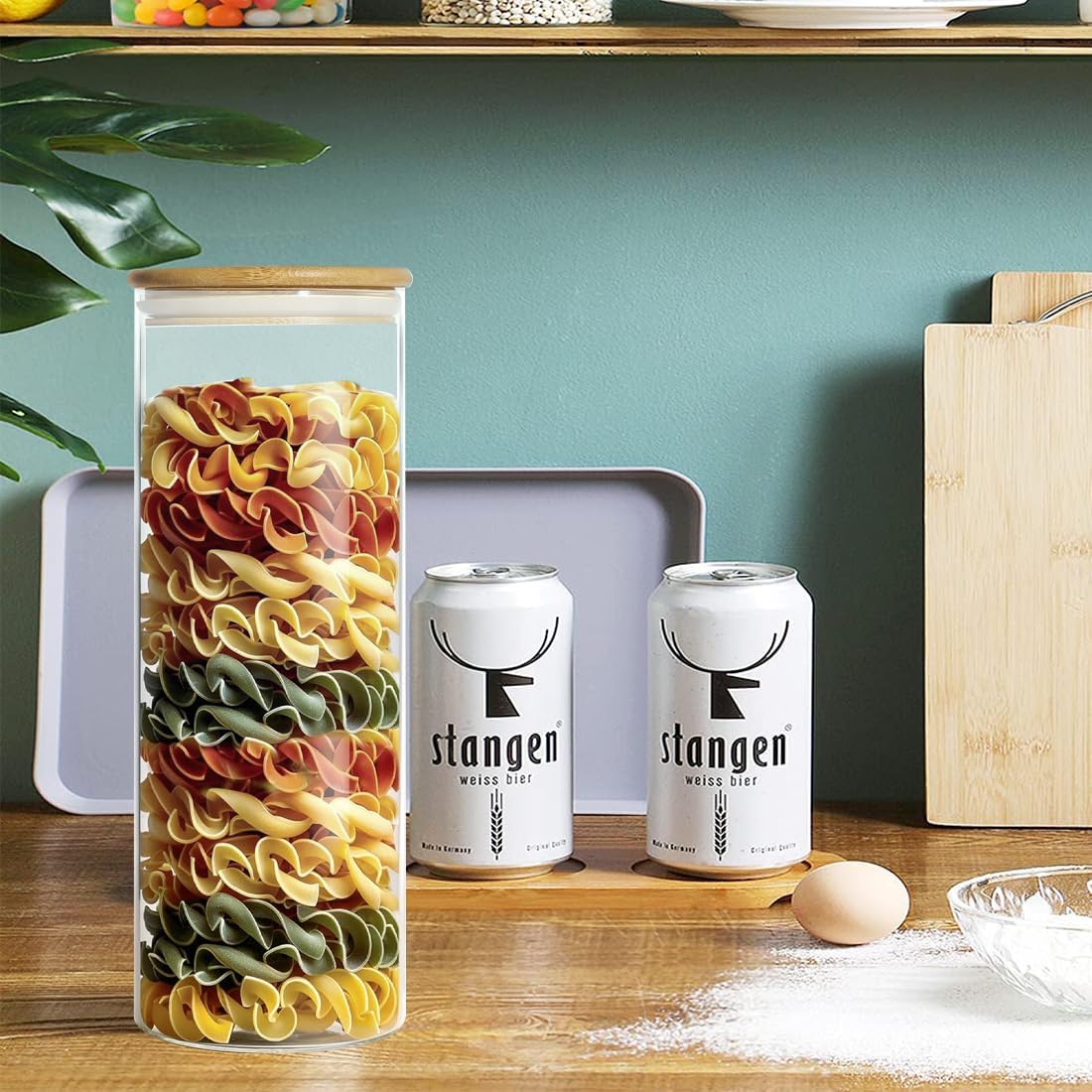 Glass Jars with Airtight Lids - Pasta, Cookie & Cereal Containers - 2100ml for Kitchen & Pantry Organization