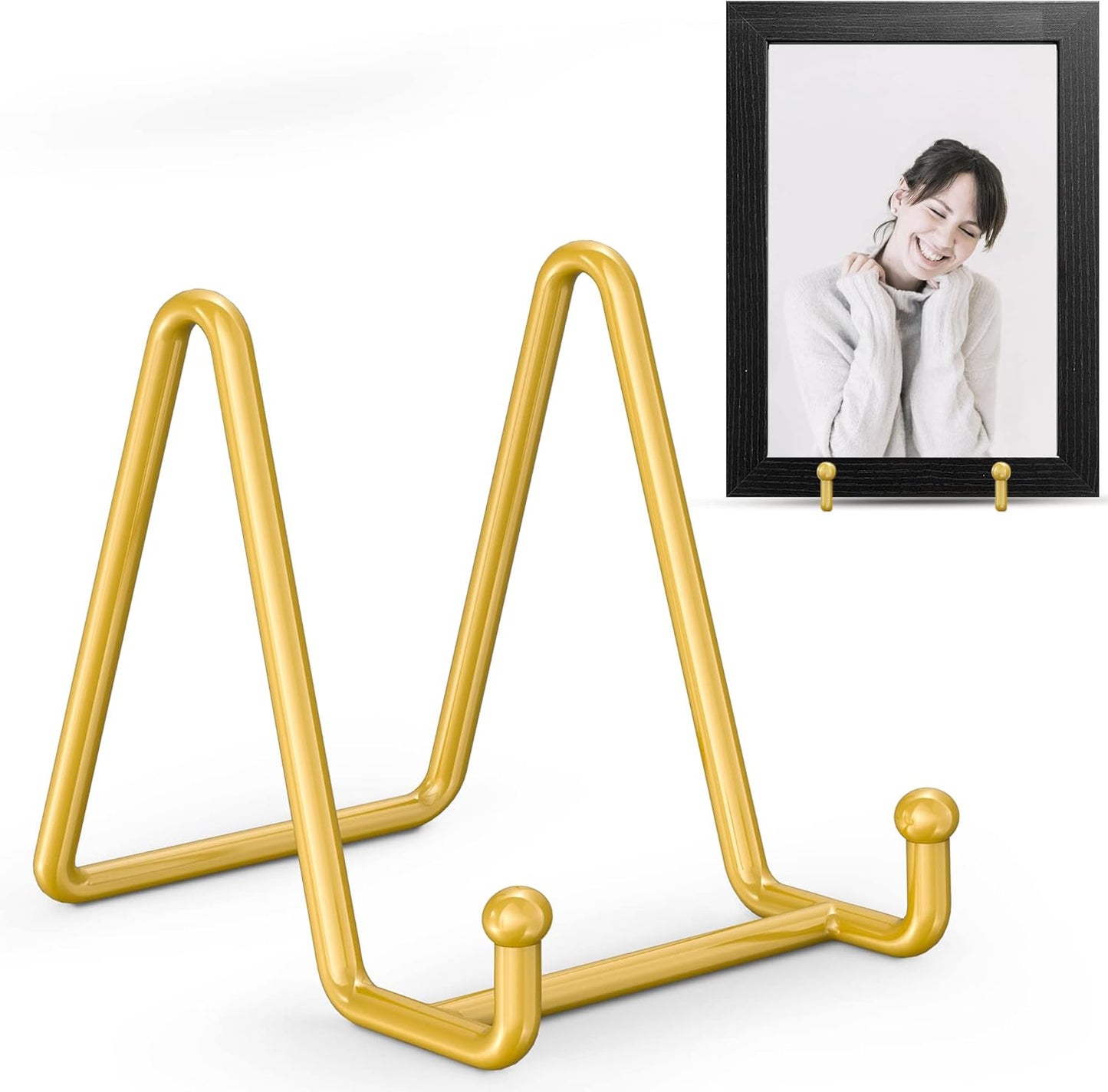 TR-LIFE 4 Pack 3 Inch Plate Stands - Display Stand + Metal Frame Holder for Picture, Decorative Plate, Photo Easel, Tabletop Art (Gold)