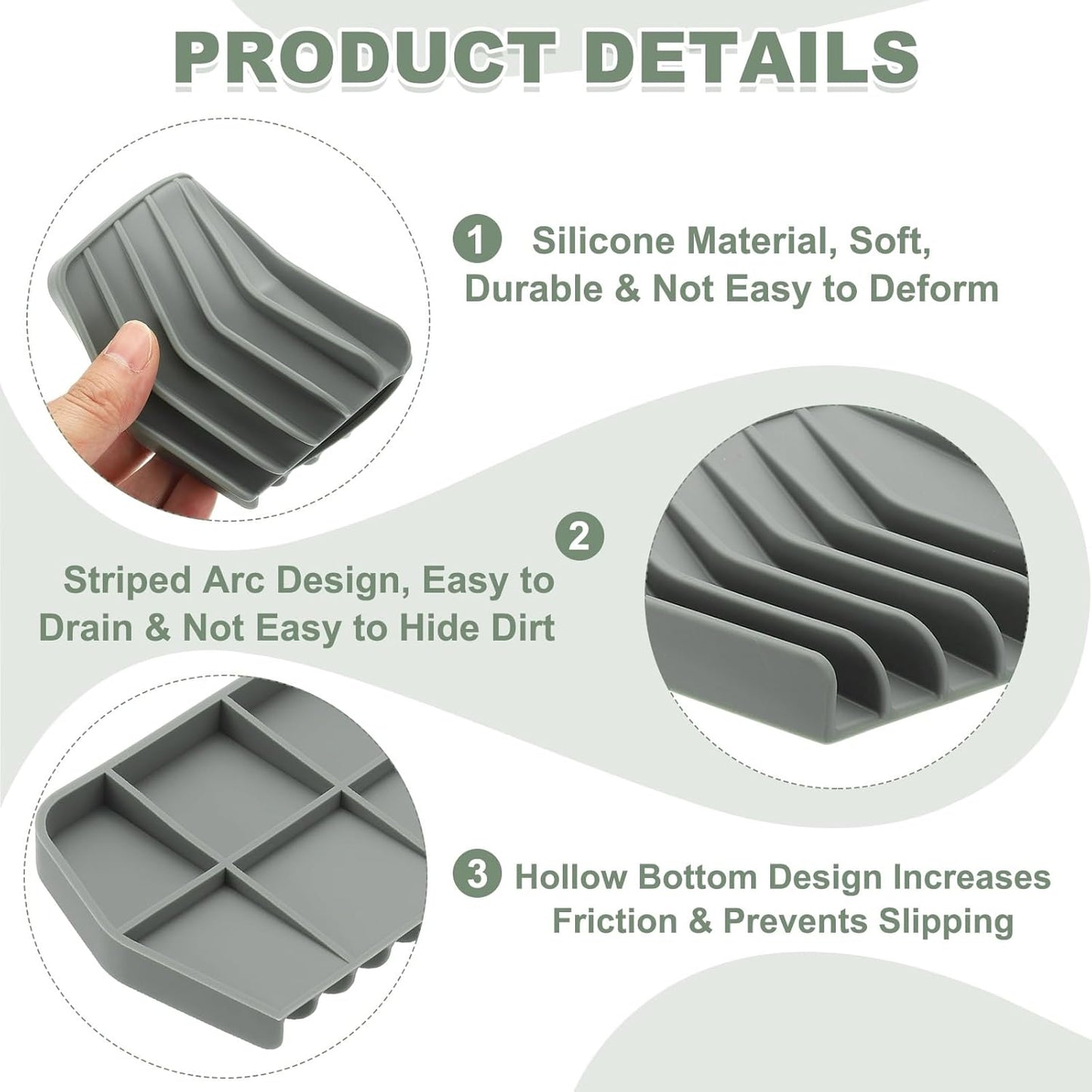 uxcell 2Pcs Soap Dish with Drainage, Silicone Self Draining Soap Bar Holder Sponge Shampoo Bars Tray for Bathroom, Shower, Bathtub, Kitchen, or Countertop(Gray)