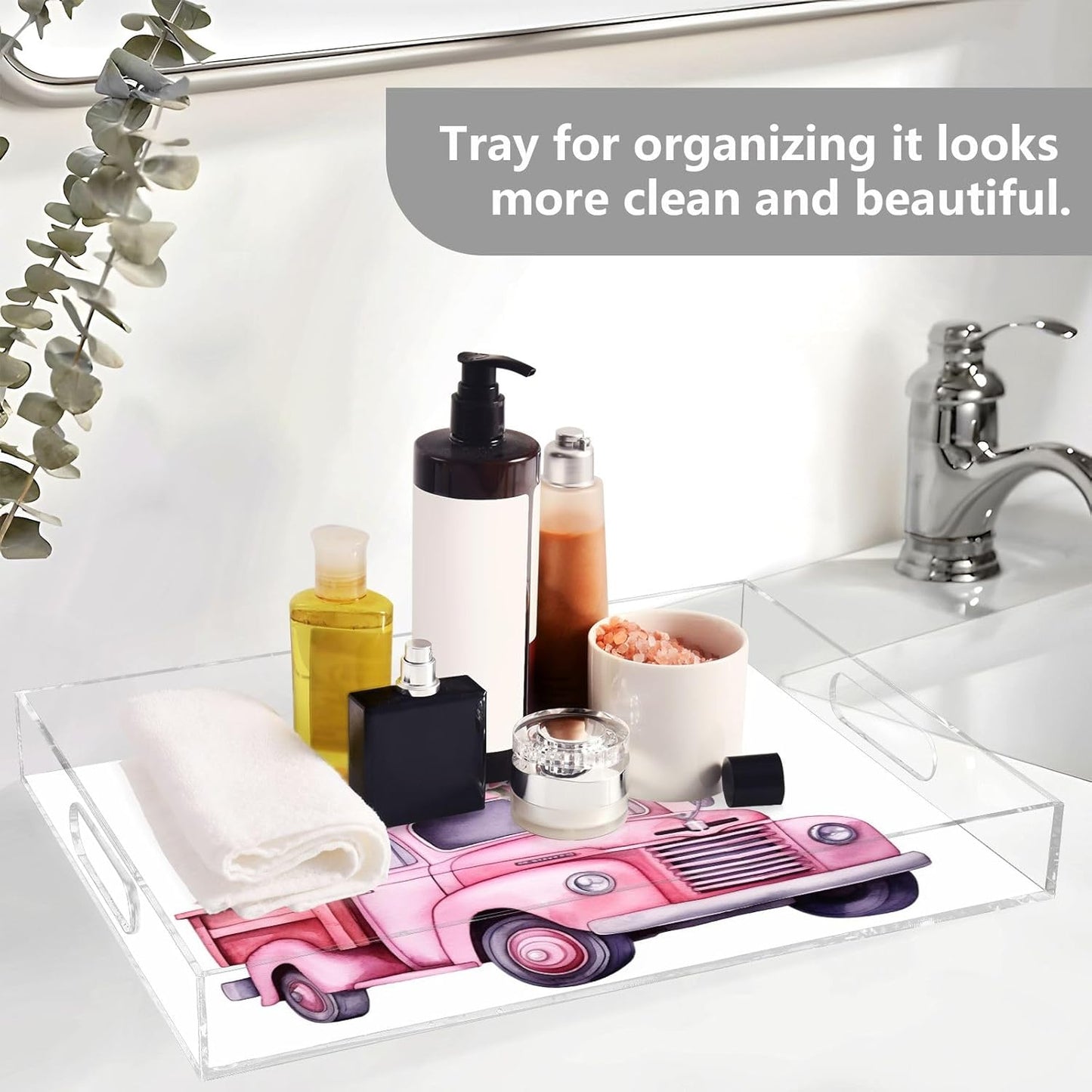 Plastic Food Serving Tray Decorative Vanity Trays for Bathroom Valentine's Day Car Coffee Table Kitchen Counter 11.8 * 15.7in