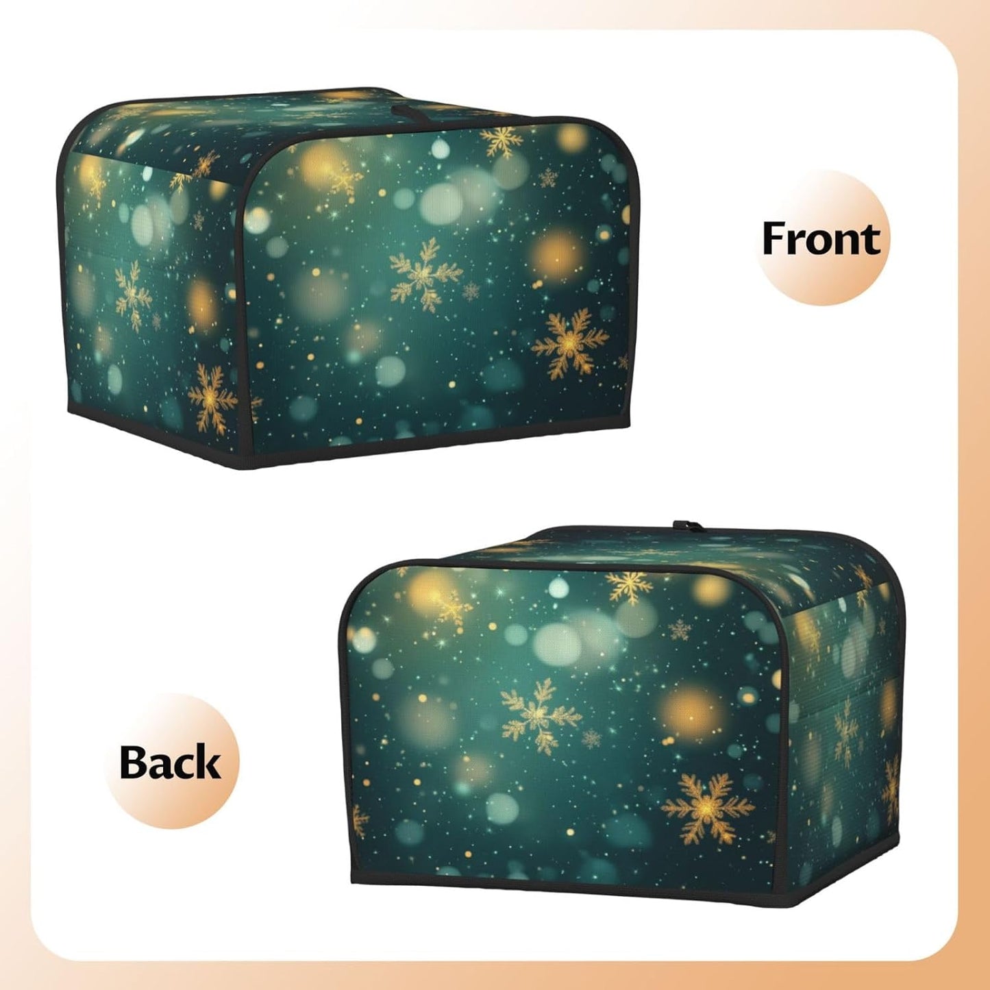 Toaster Cover 4 Slice Snowflake Green Christmas New Year Kitchen Small Appliance Covers with Pockets Dust and Fingerprint Protection