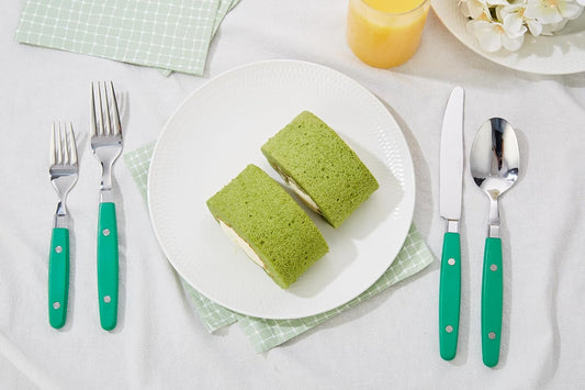 ANNOVA Silverware Set, Retro/Rivet Colorful Stainless Steel Tableware Kitchen Flatware Set Utensils, Includes Dinner Knives, Forks, Spoons, Salad Forks & Dessert Spoons (Green, 20 Pieces)