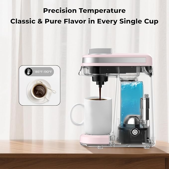 CHULUX Mini Coffee Maker for K Capsule, Single Serve Coffee Maker for One Cup Americano, Lightweight Pod Coffee Machine, Dusty Rose