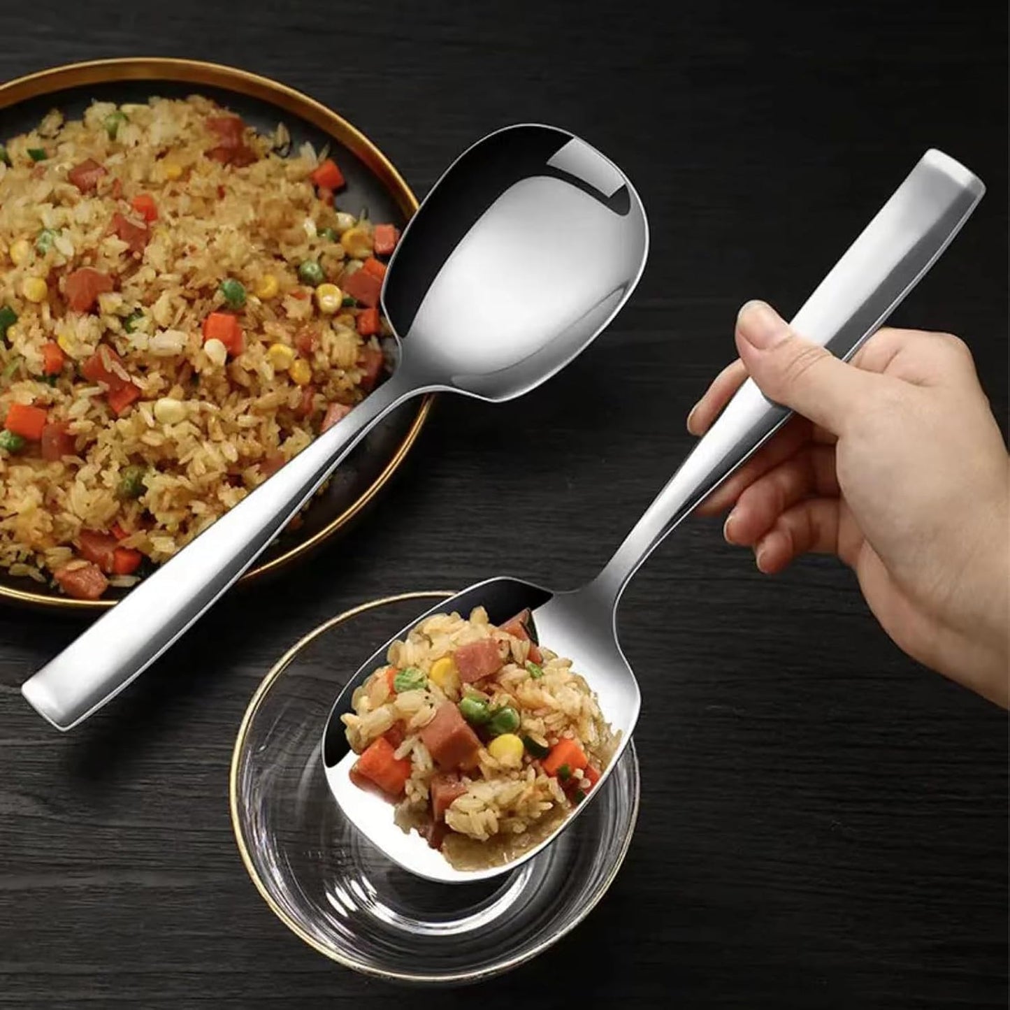 316L stainless steel Heavy Duty Square head Buffet Serving Spoons, Extra Large,1-Piece Set