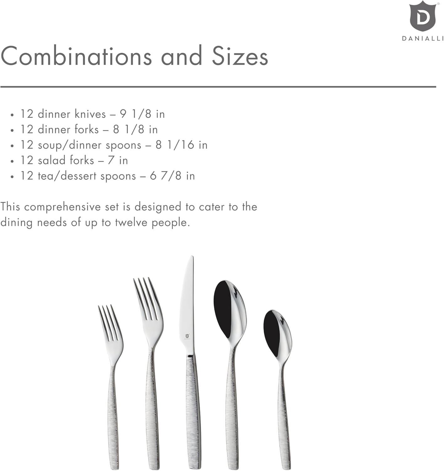 Engraved Silverware Set for 12 | 18/10 Stainless Steel Flatware with Mirror Finish and Engraved Handles | Heavy-Duty, Dishwasher Safe, Built to Last (60-Piece, Mezzano Engraved)