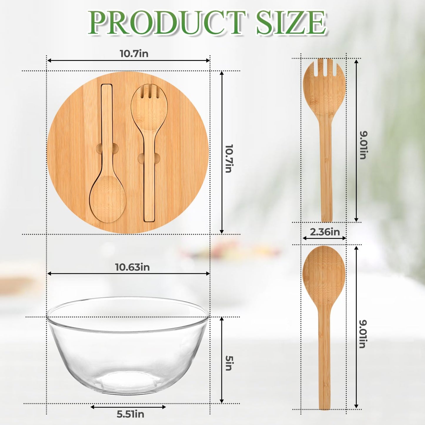 GEHE Glass Salad Bowl with Lid, 10.6Inch Large Trifle Bowl Glass Fruit Bowl, 4.7 Quart Large Capacity Serving Bowls for Salad, Pasta, Fruit, Dessert Display Cake, Microwave Safe