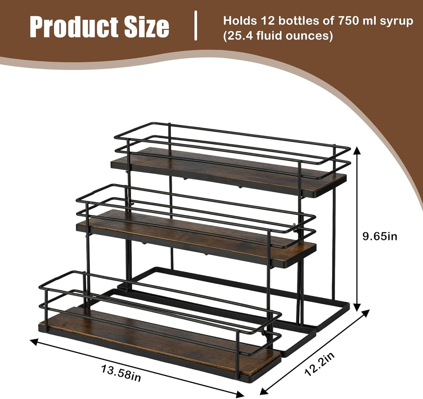 Coffee Syrup Organizer Rack, 3 Tier Syrup Holder(12 Bottle Capacity) for Coffee bar Syrup Storage,Kitchen Condiment Organization and Wine Display.