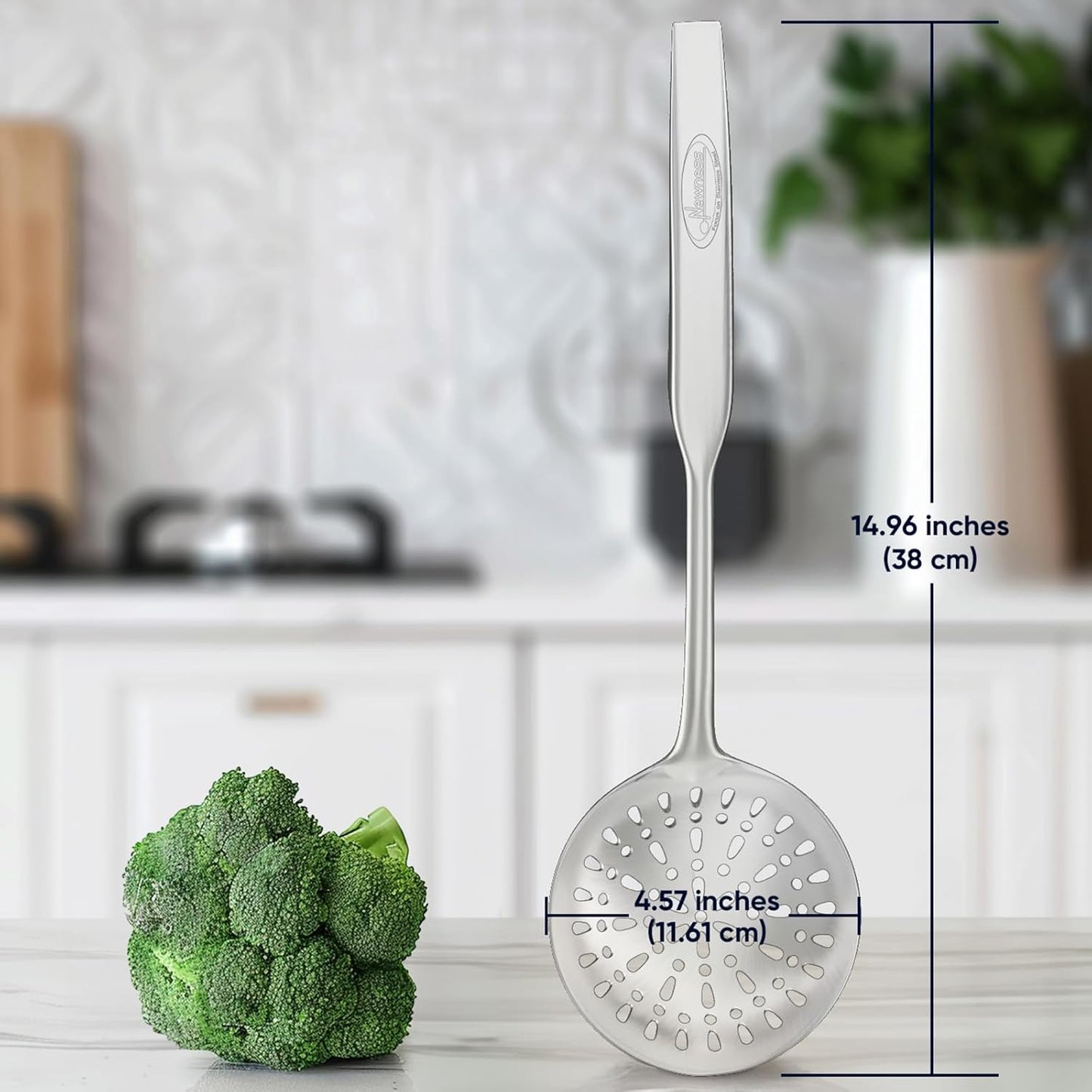 Skimmer Slotted Spoon, [Rustproof, Integral Forming, Durable] Newness 304 Stainless Steel Slotted Spoon with Vacuum Ergonomic Handle, Comfortable Grip Design Strainer Ladle for Kitchen, 14.96 Inches