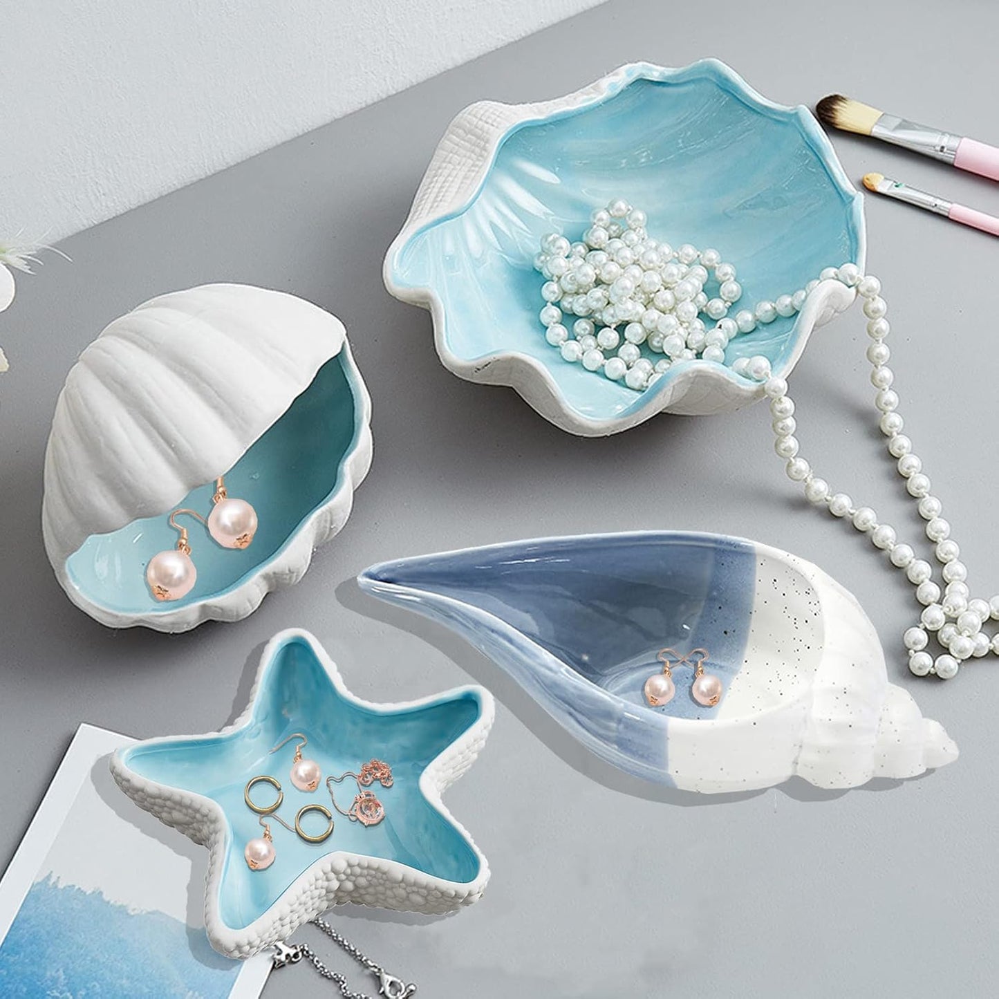 Conch Jewelry Plate Dish Key Holder for Table Jewelry Dish Jewelry Holder Trinket Tray Candy Storage Holder Earring Dish Small Key Bowl for Entryway Table Home Party Decor (I STYLE)