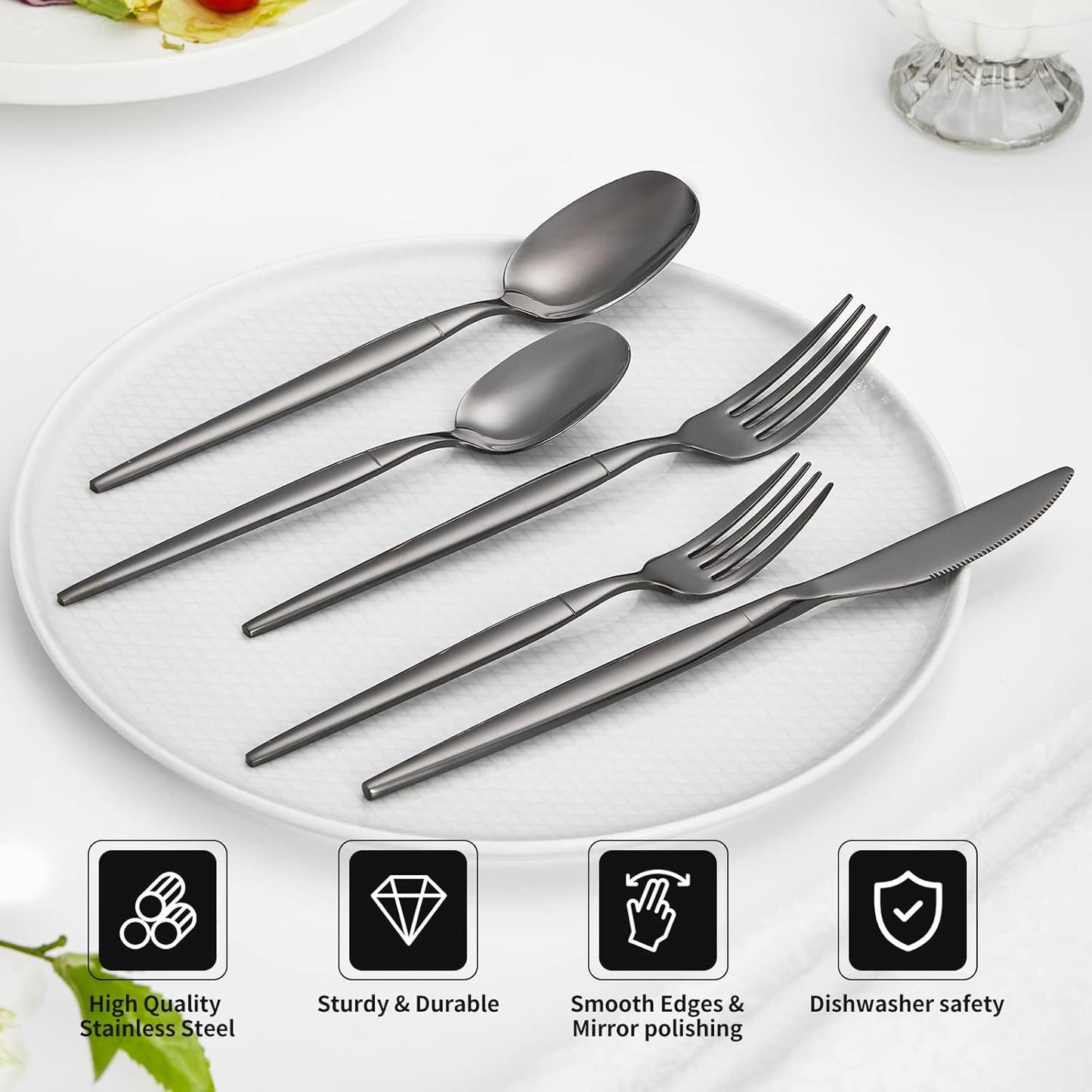 40-piece Black Silverware Set, Unique Design Stainless Steel Flatware Set, Cutlery Set Spoons And Forks Knives Set, Tableware Set Service For 8, Dishwasher Safe
