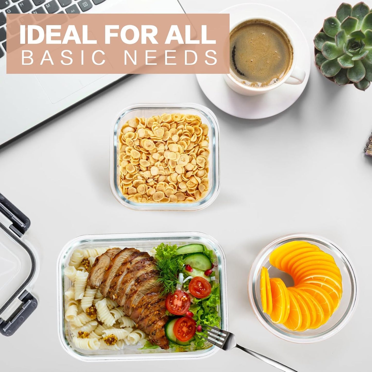 Skroam Glass Food Storage Containers, [15 Pack] Glass Meal Prep Containers, Lunch Bento Boxes with Leak Proof Lids for Microwave,Freezer and Dishwasher, BPA Free- Grey