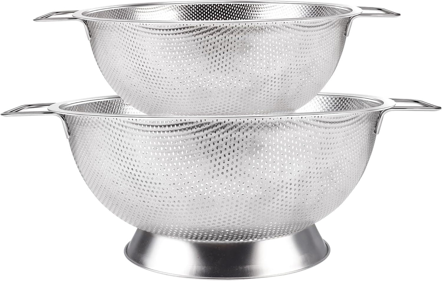 Kaishun Colander Stainless Steel Set(5-Quart and 3-Quart), Kitchen Strainer for Pasta, Fruits Vegetables, Dishwasher Safe