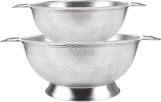 Kaishun Colander Stainless Steel Set(5-Quart and 3-Quart), Kitchen Strainer for Pasta, Fruits Vegetables, Dishwasher Safe