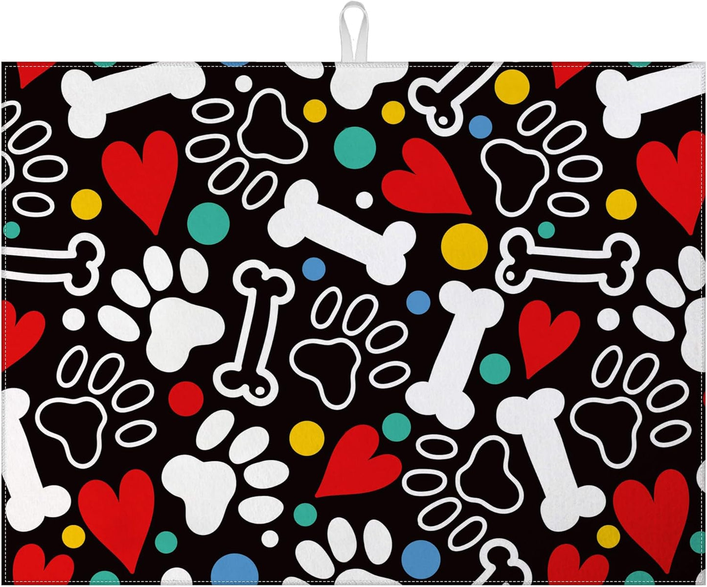 Dog Paw Bone Dish Drying Mat for Kitchen Counter Drying Pad Absorbent Reversible Dish Drainer Rack Mats Draining Pad 18"x24"Inch