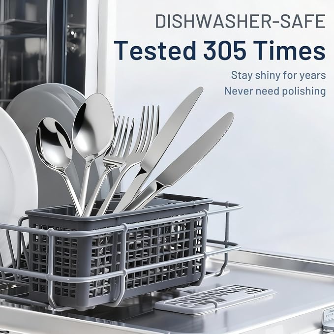 KIKCOIN 40 Pack Silverware Set for 8, Balanced Weight Stainless Steel Flatware Set, Mirror Polished Spoons And Forks Knife Set, Heavy Duty Cutlery Utensils Set for Home Kitchen Restaurant Wedding