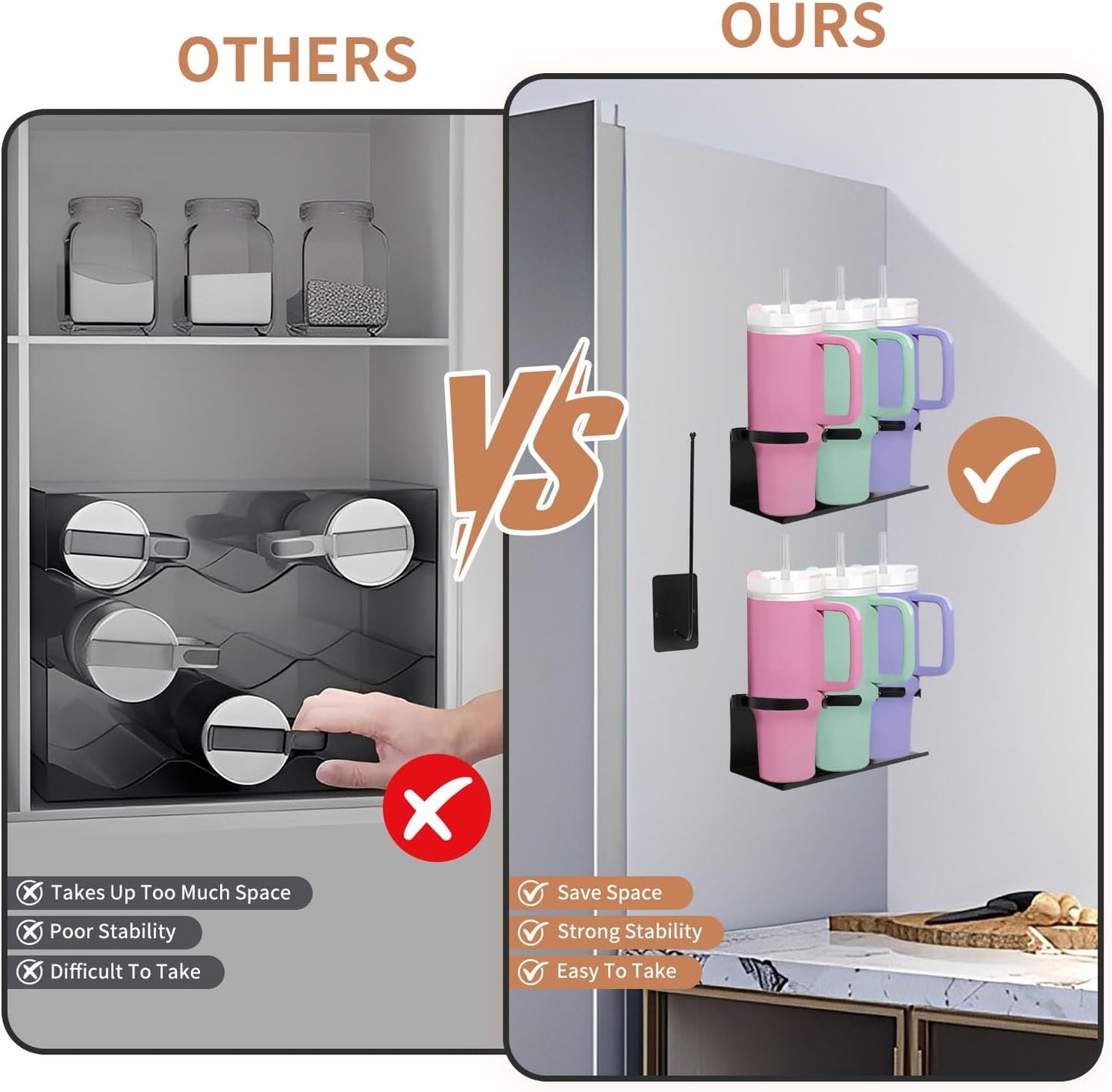 Magnetic Stanley Cup Holder for Refrigerator, 2 Pack Tumbler Organizer with Lid Rack, Water Bottle Organizer for Stanley 40oz, Stanley Cup Accessories for Kitchen