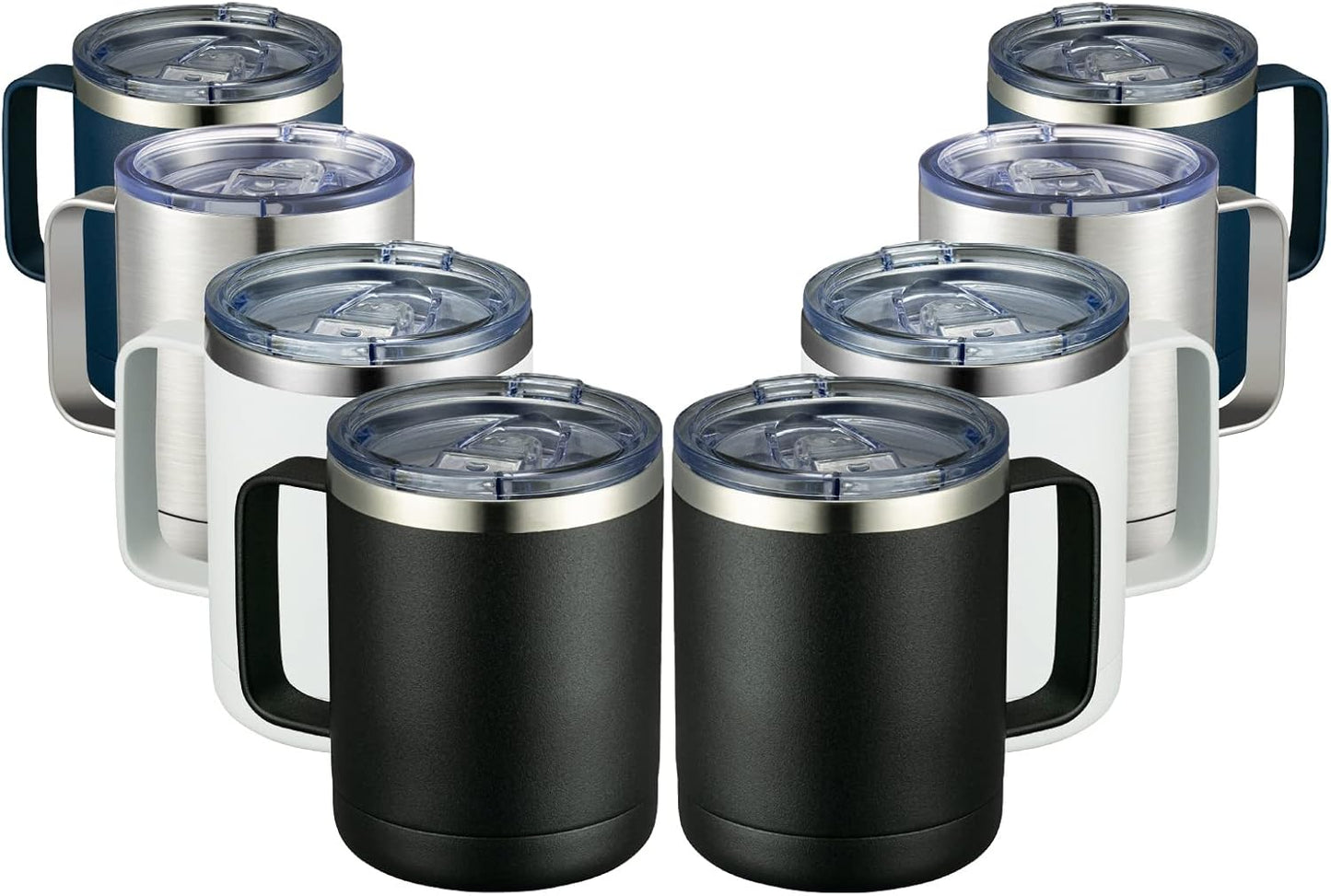 MEWAY 12oz Coffee Mug With Handle 8 Pack Bulk,Stainless Steel Insulated Travel Tumblers With Sliding Lid,Double Wall Vacuum Camping Cup for Hot & Cold Drinks Tea (Multicolor,Set of 8)