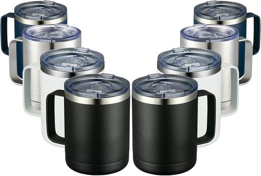 MEWAY 12oz Coffee Mug With Handle 8 Pack Bulk,Stainless Steel Insulated Travel Tumblers With Sliding Lid,Double Wall Vacuum Camping Cup for Hot & Cold Drinks Tea (Multicolor,Set of 8)