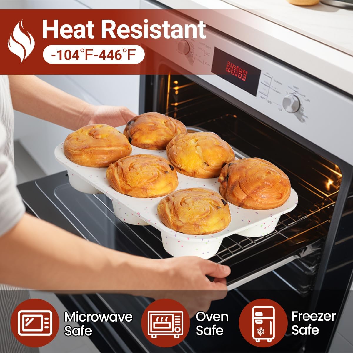 CAKETIME Jumbo Muffin Pan, 3.5 Inch Large Muffin Pan 6 Cup Silicone Jumbo Muffin Tin for Baking Giant Homemade Muffins, Cupcakes, Frittatas BPA Free Non Stick 2 Pack Confetti