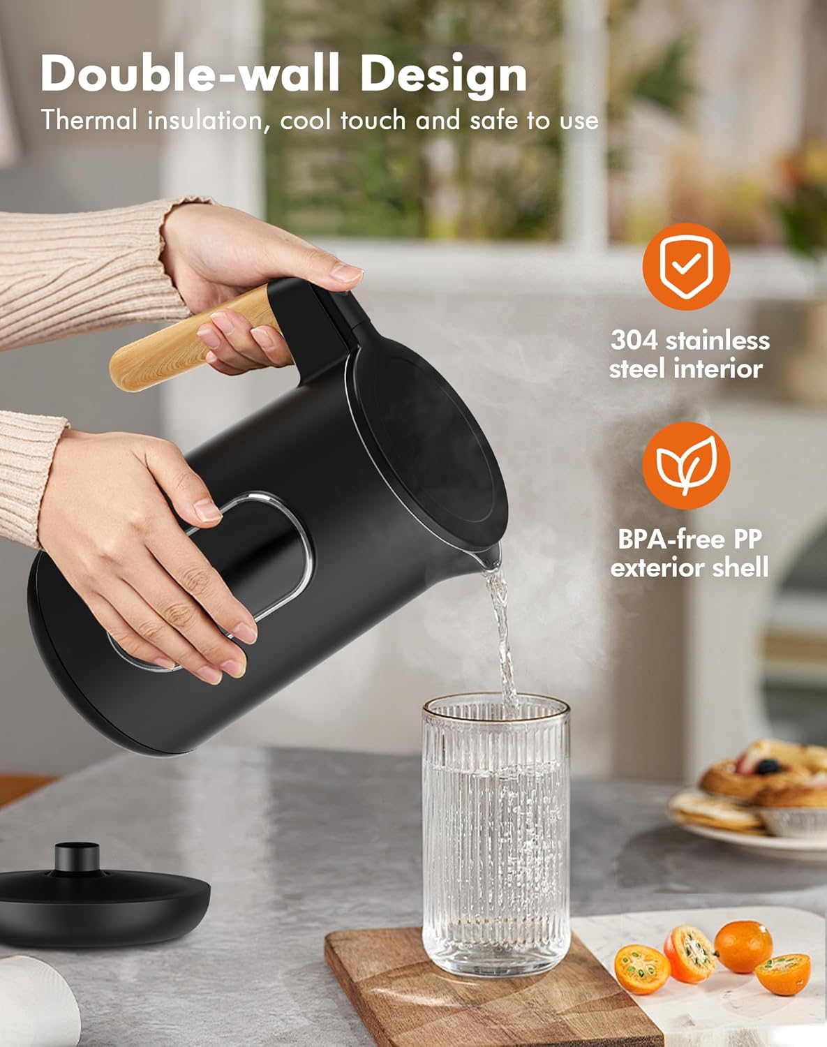 Electric Kettle with Precise Temperature Control, 1500W Fast Boil, 304 Stainless Steel 1.7L/1.8Qt BPA-Free | 4 Presets for Baby Milk, Coffee, Tea | 2H Keep Warm, Cool Touch Exterior