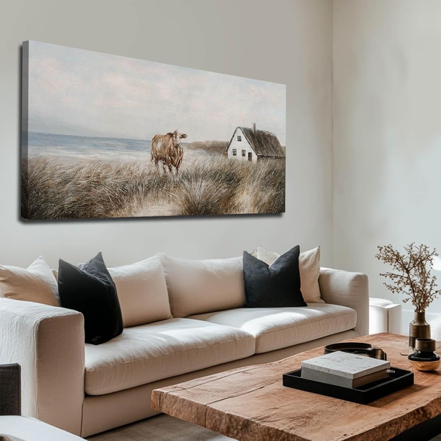 Western Decor Farmhouse Wall Art Cow Wall Art Rustic Painting Poster for Men's Bedroom Office Home Decorations for Living Room 24"x48"