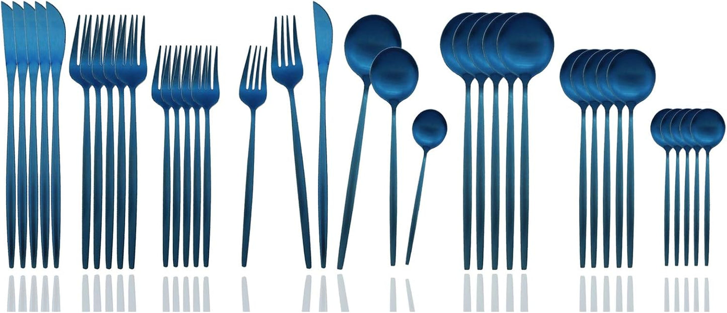 JASHII Silverware Set, 36 Piece Food Grade Stainless Steel Flatware Set Fork Spoon Knife Utensils for Daily Use and Party, Service for 6 Anti Rust, Safe in Dishwasher (Matte Blue)