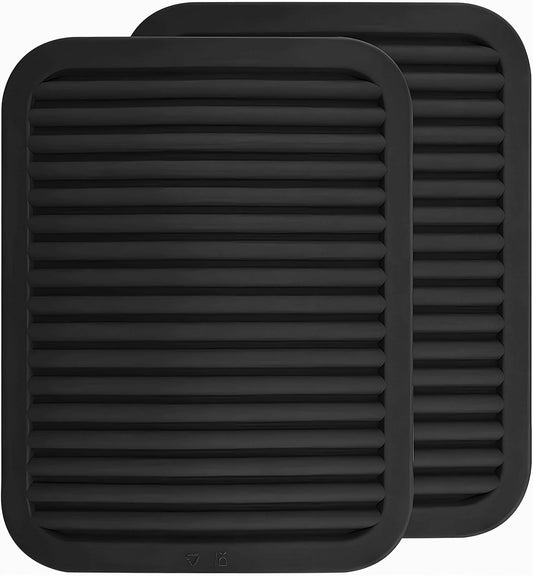 Silicone Trivets Set 2, Heat Resistant Hot Pads for Kitchen Counter, Multi-Purpose & Versatile Trivets Mats, Silicone Pot Holder 9"X12" Black