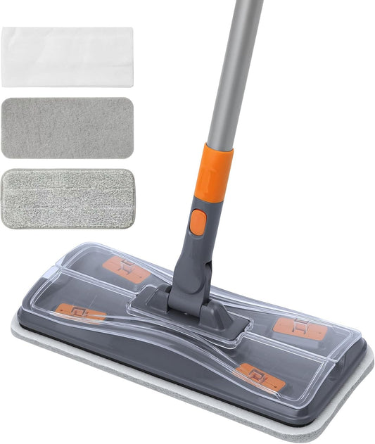 Lightweight Flat Mop with 10 Disposable & 1 Washable Pads, Scrubber for Wet/Dry Hardwood Floor Cleaning, Tile Grout Cleaner, Microfiber for Laminate, Pet Hair Dust