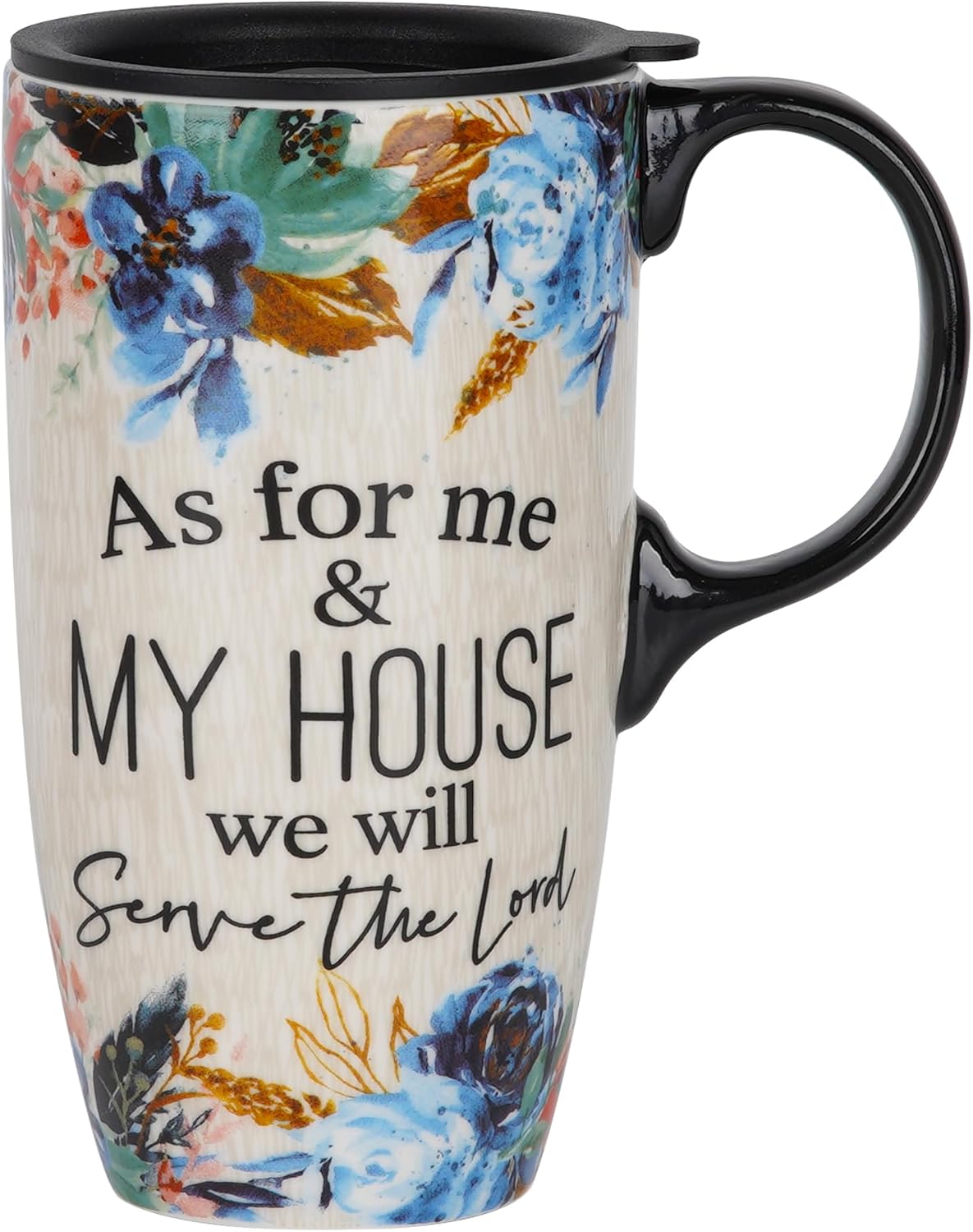 Topadorn Ceramic Travel Mug with Lid and Handle for Coffee Lovers, Splash Resistant Lid - To Go Tumbler for Car Cup Holder, 17oz Floral Art Tea Mug