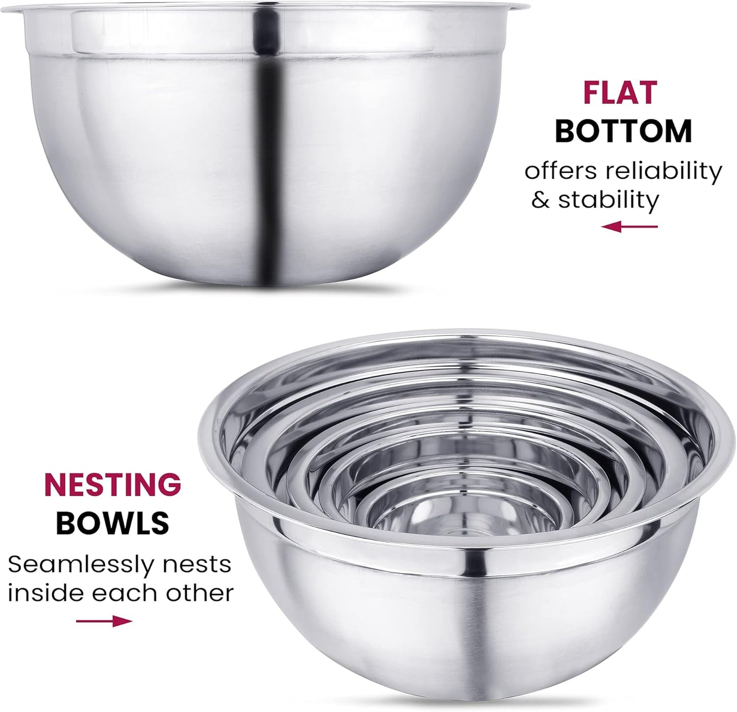 Vinod Cookware Stainless Steel Mixing Bowls with Lids - Heavy Duty Flat Bottom Stackable Mixing Bowl Set - Bowl for Meal Prep, Cooking, Mixing & Serve - Space Saving & Easy Clean - Set of 5