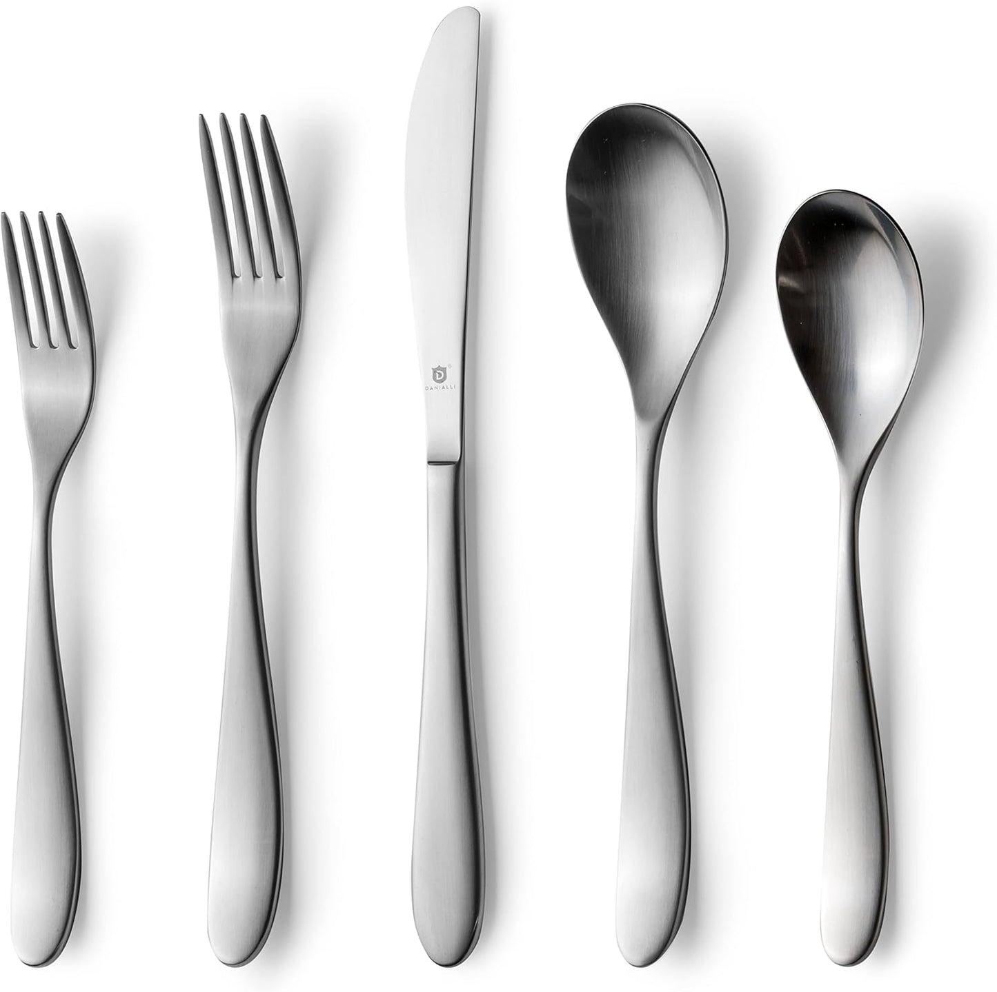 Matte Silverware Set, 18/10 Stainless Steel Satin Flatware, Modern Brushed Finish Cutlery, Dishwasher Safe & Durable, Built to Last (60-Piece, Marettimo)