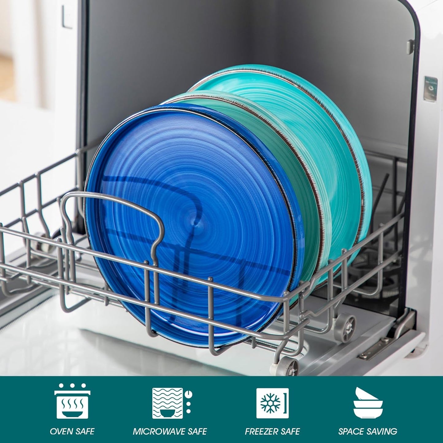 vancasso Bonita 8.5 inch Salad Plates, Ceramic Small Dinner Plates Set, Dessert Plates Set of 6, Microwave,Oven and Dishwasher Safe, Blue