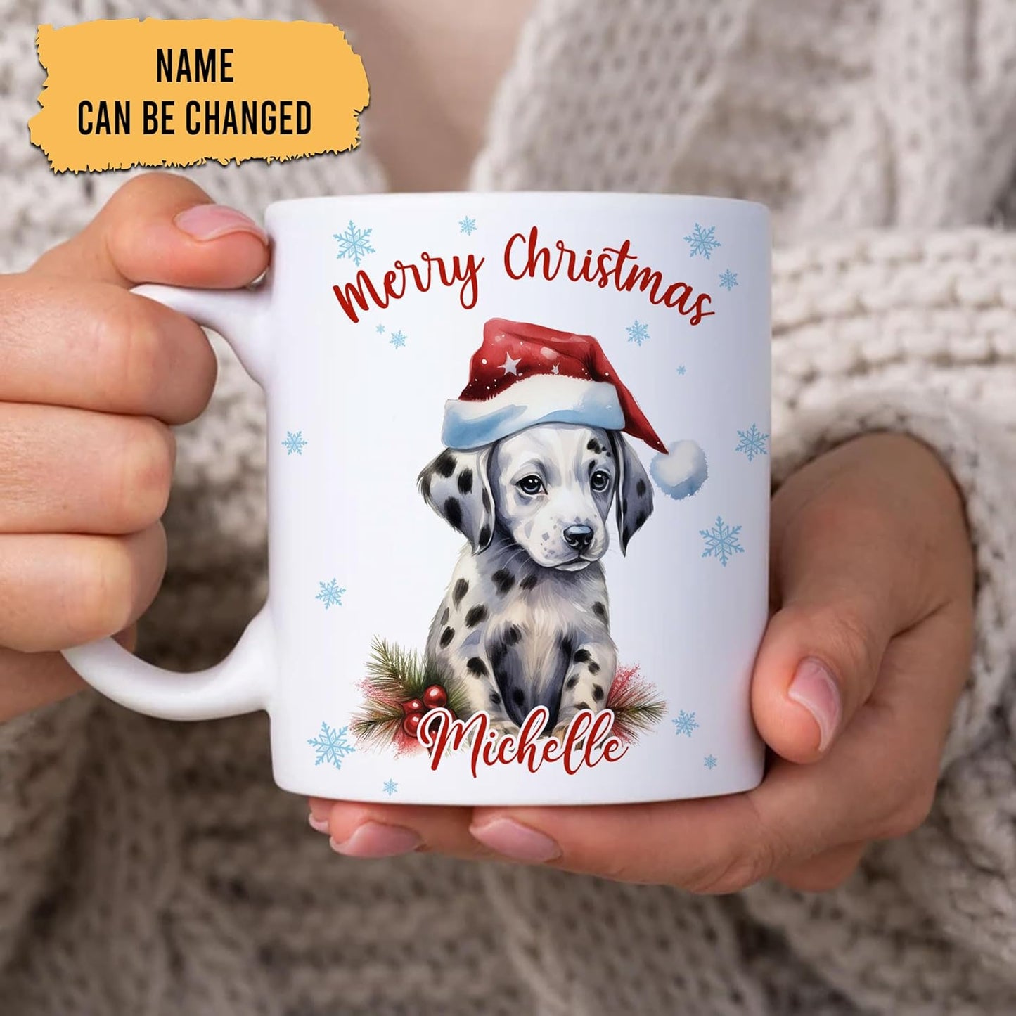 Hyturtle Personalized Gifts Dog Lover - Dalmatian Merry Christmas Custom Name Ceramic Coffee Mug Cup 11oz - Cute Animal Lovers Gifts For Women, Girl kids Family On Birthday, Christmas