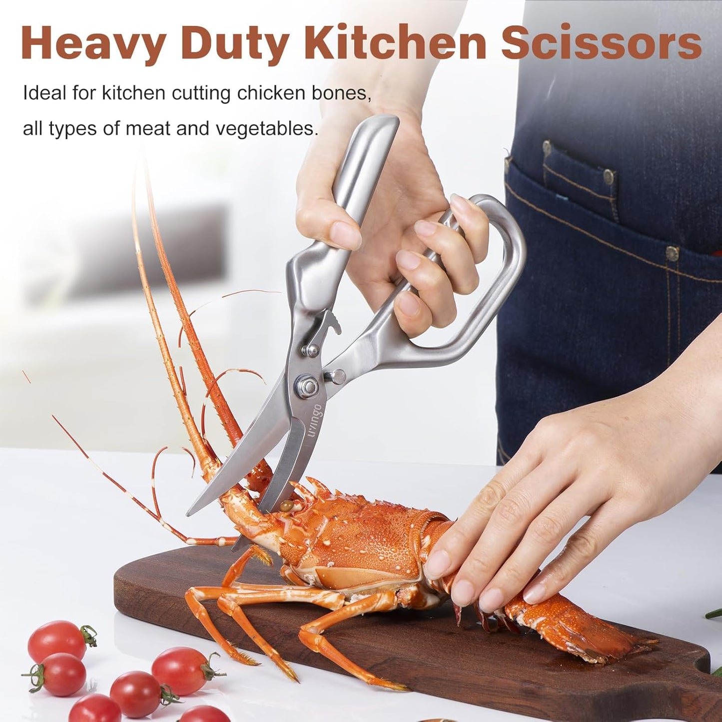 LIVINGO Kitchen Scissors - Heavy Duty Poultry Shears Sharp Cutting Food Chicken Bone Meat Vegetable for Cooking, Multipurpose Stainless Steel Utility Scissors, Safety Lock