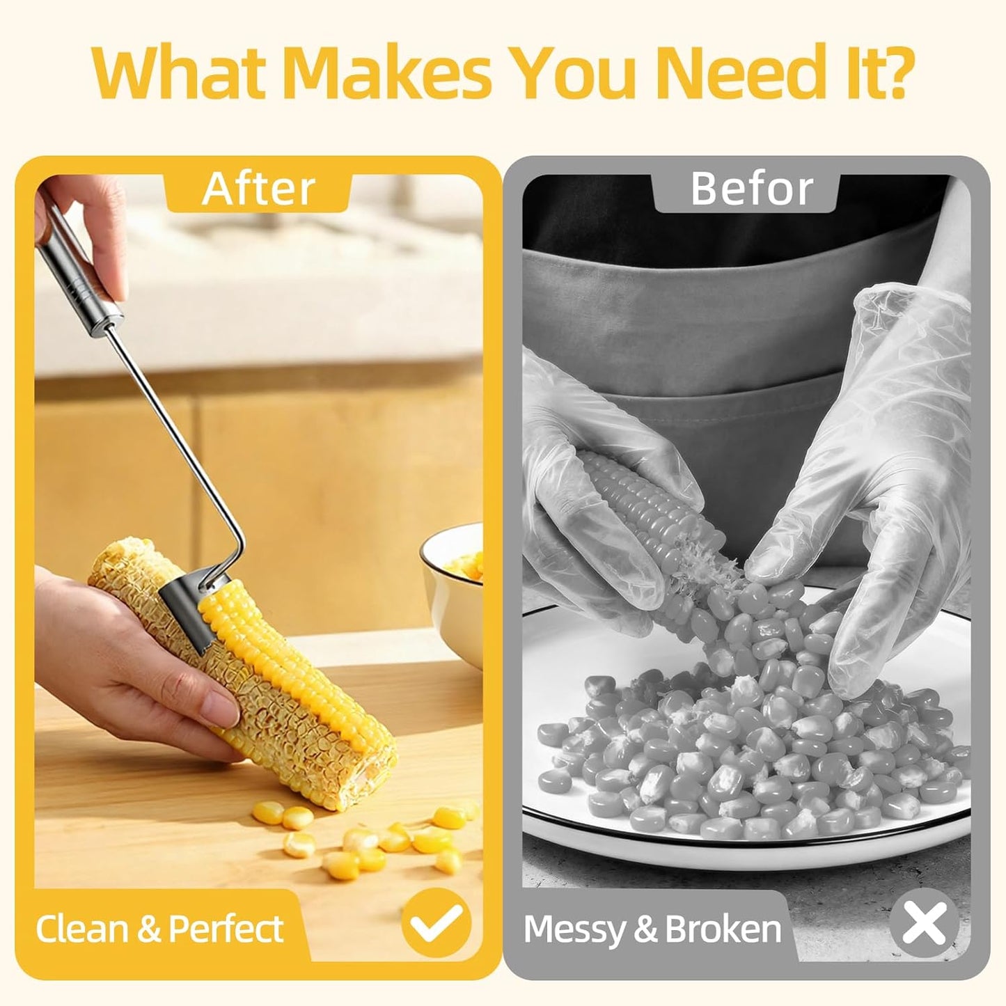 Easy Corn Peeler & Stripper Tool, Nobineck 2-Pack with Corn Fork, Stainless Steel Serrated Blade for Effortless Kernel Removal, Ideal Kitchen Gift.